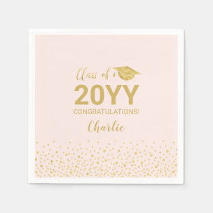 Gold & Pink Modern Confetti Graduation Party Napkin
