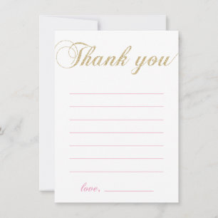 Gold & Pink   Modern Girl Party Thank You Note
