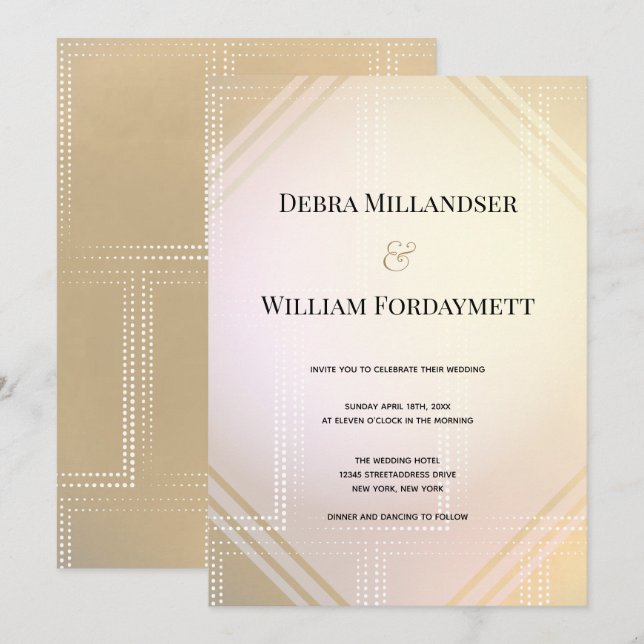 Gold Pink Modern Metallic Futuristic Wedding Invitation (Front/Back)