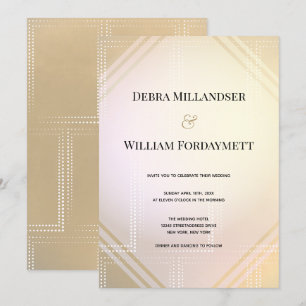 Gold Pink Modern Metallic Futuristic Wedding Invitation
