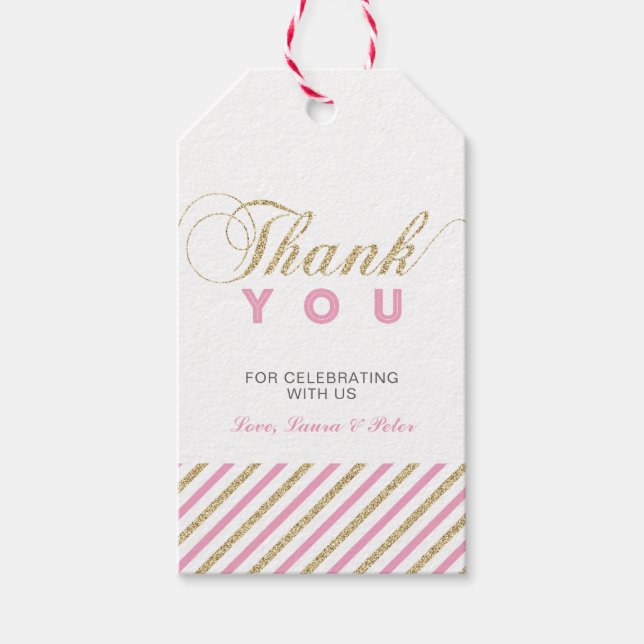 Gold & Pink | Modern Thank You, Party Favour Tag (Front)