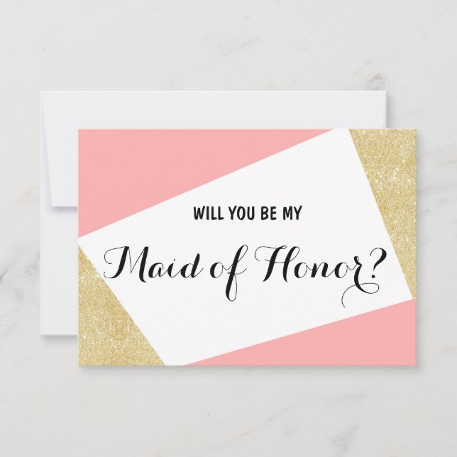Gold pink modern Will you be my Maid of Honour Invitation (Front)
