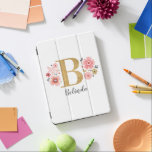 Gold Pink Monogram Initial Letter B iPad Pro Cover<br><div class="desc">Beautiful girly faux gold blush pink floral letter "B" monogram Name Design. Personalise with your name or text. You can change the text colour and font style using the customise it further option. Big initial cap in faux gold.  Designed for you by Blackberry Boulevard©</div>