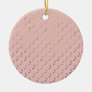 Gold Pink Musical Notes Metallic Faux Foil Ceramic Tree Decoration