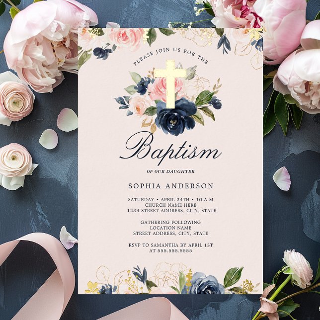 Gold Pink Navy Floral Baptism  (Creator Uploaded)