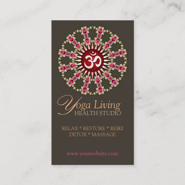 Gold Pink Om Energy Healing Yoga New Age Biz Cards (Front)