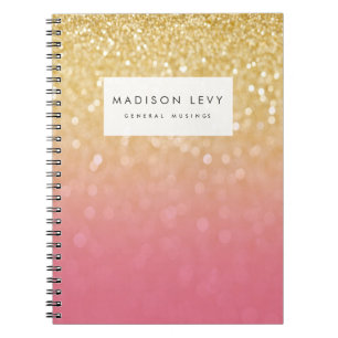 Gold Pink Ombre Glitter Personalised Notebook