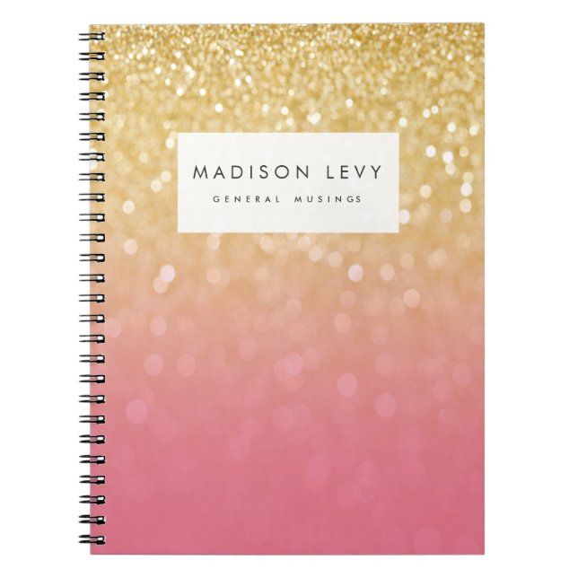 Gold Pink Ombre Glitter Personalised Notebook (Front)