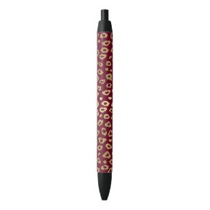 Gold Pink Ombre Leopard Print Black Ink Pen