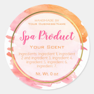 Gold Pink Orange Watercolor Bath Spa And Scrub Classic Round Sticker