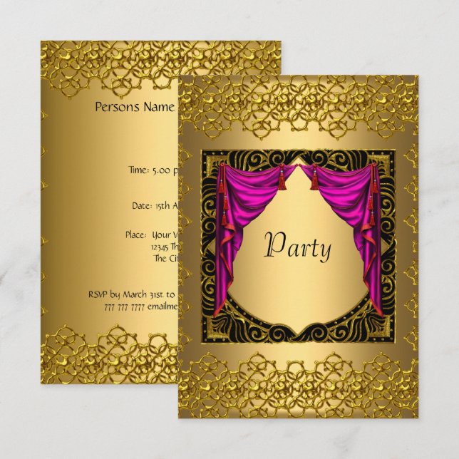 Gold Pink  Party Invitation (Front/Back)