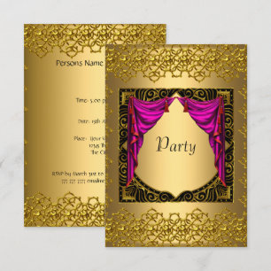 Gold Pink  Party Invitation