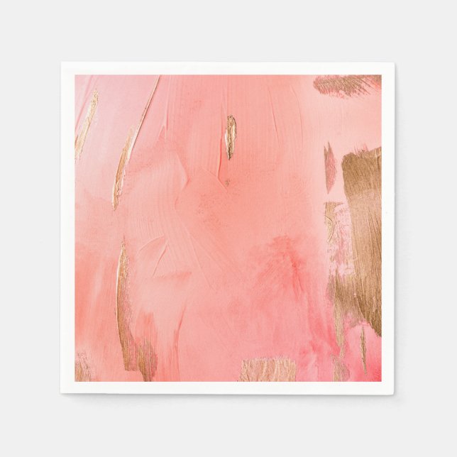Gold Pink Peach Watercolor Elegant Napkin (Front)