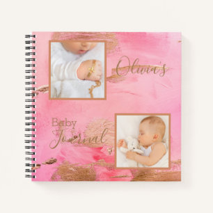 Gold Pink Photo Abstract Watercolor Baby Journal
