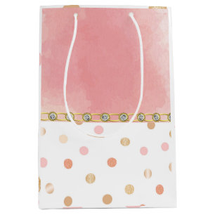 Gold, Pink, Polkadot, Pastel, Girly, Sweet, Chic Medium Gift Bag
