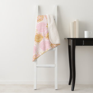Gold & Pink Pom Pom Pattern Sherpa Blanket