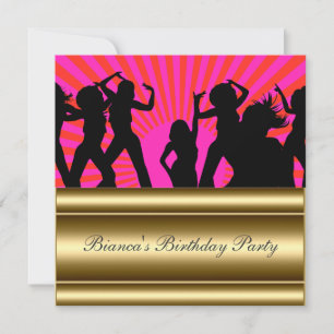 Gold pink Popular Disco Any Birthday Invitation