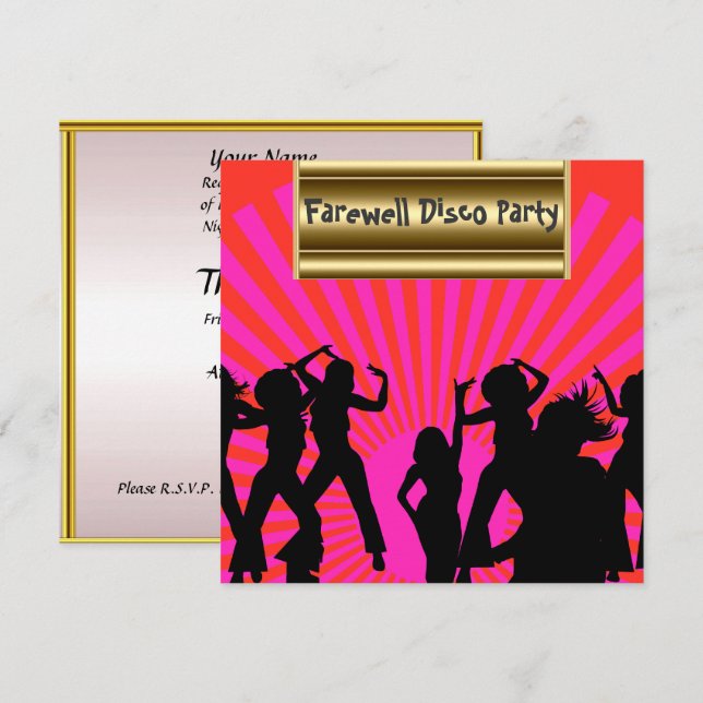 Gold pink Popular Disco Farewell Invitation (Front/Back)
