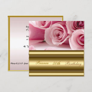 Gold pink Popular Elegant 50th Birthday Invitation