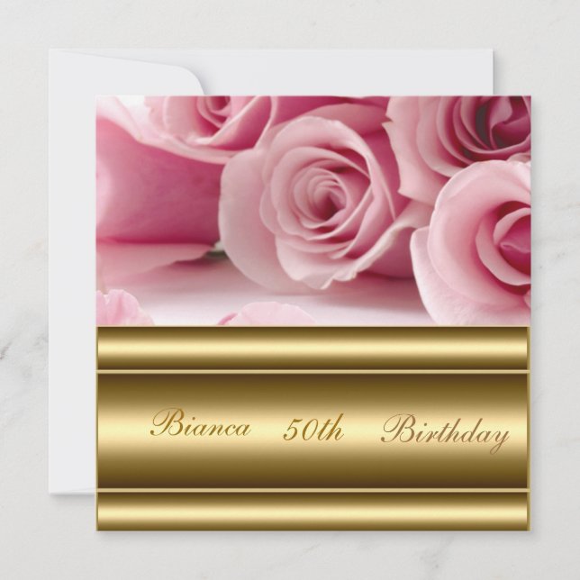 Gold pink Popular Elegant 50th Birthday Invitation (Front)