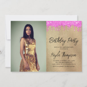 Gold Pink Portrait Birthday Party Invitation