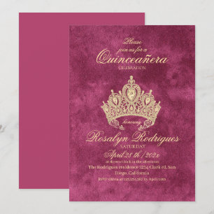 Gold Pink  Princess Quinceañera Invitation