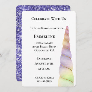 Gold Pink Purple Glitter Lime Unicorn Birthday Invitation
