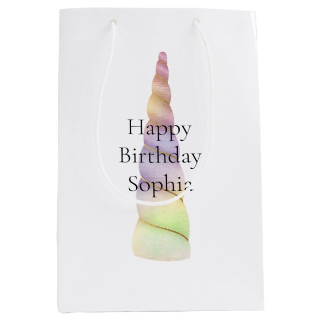 Gold Pink Purple Lime Unicorn Birthday  Medium Gift Bag (Front)