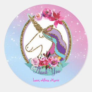 Gold Pink Purple Magical Unicorn Birthday Party Classic Round Sticker