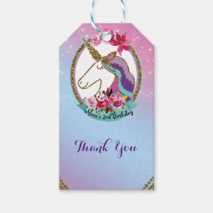 Gold Pink Purple Magical Unicorn Birthday Party Gift Tags