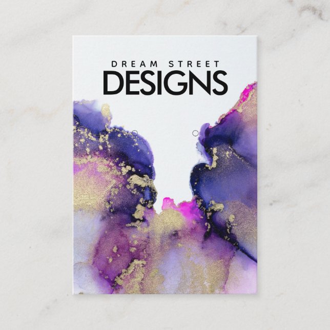 Gold Pink Purple Watercolor Earring Display Card (Front)