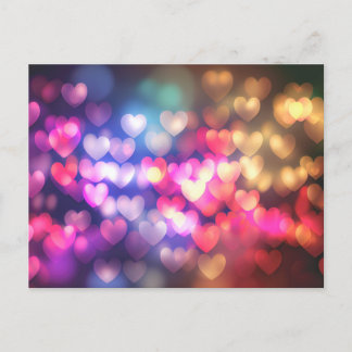 Gold Pink Red Bokeh Hearts Postcard