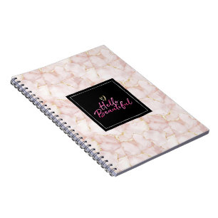 Gold Pink Rose Petals Floral Hello Beautiful Notebook