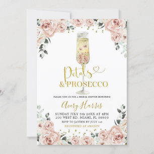 Gold Pink Rose Petals & Prosecco Bridal Shower Invitation