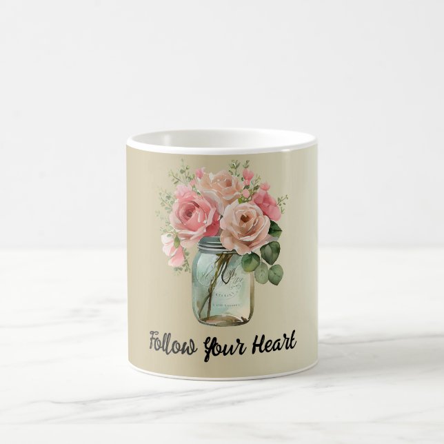 Gold Pink Roses Floral Coffee Mug (Center)