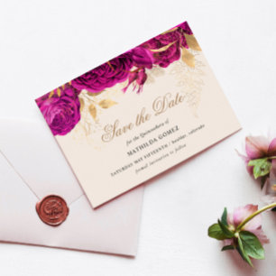 Gold Pink Roses Quinceanera Save The Date  Invitation