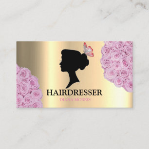 Gold Pink Roses Salon Hairdresser Beauty Salon Business Card