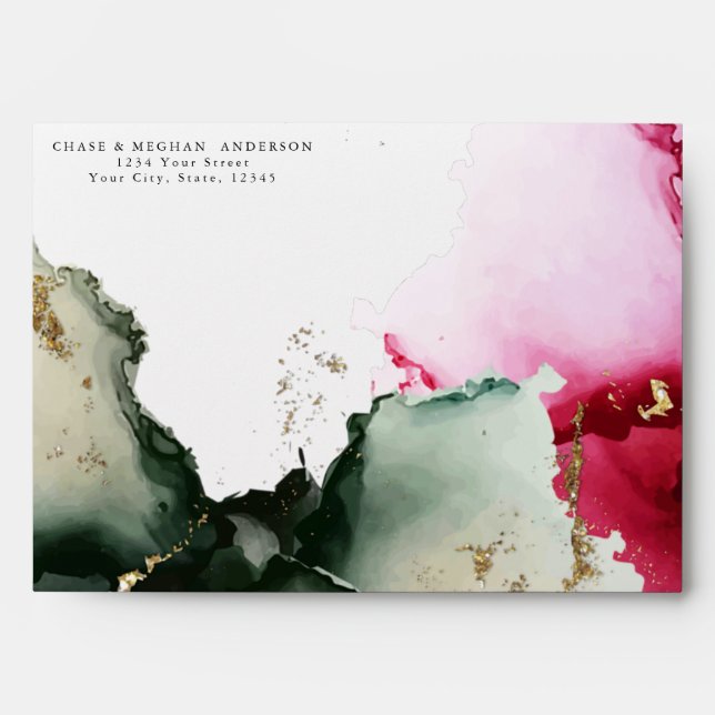 Gold Pink Sage Green Watercolor  Envelope (Front)