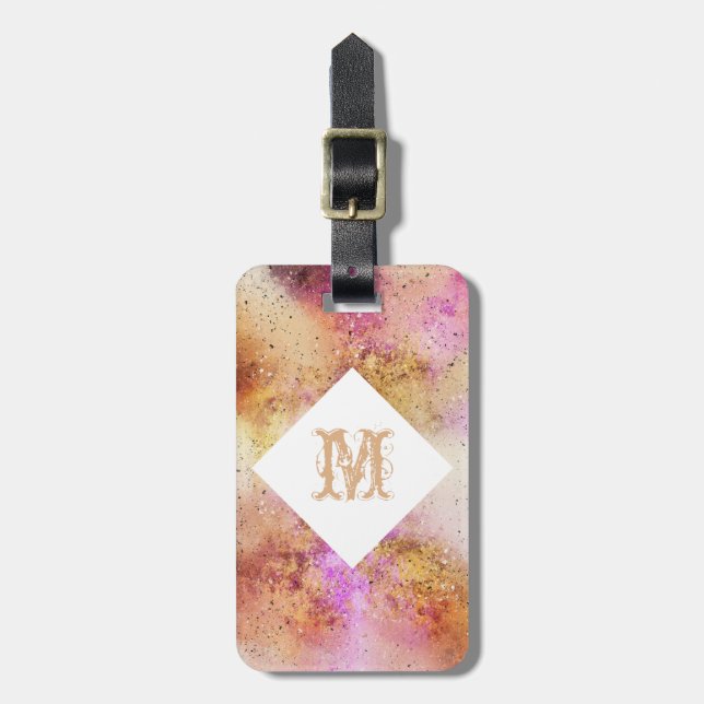Gold Pink Sky Watercolour Personalised Luggage Tag (Front Vertical)