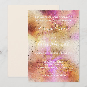 Gold Pink Sky Wedding Invitation Script Postcard