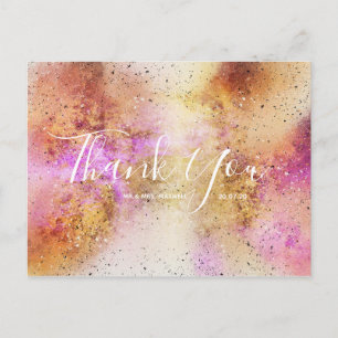 Gold Pink Sky Wedding Thank You Script Postcard