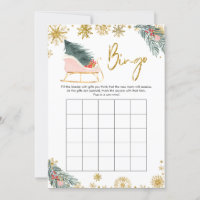 Gold Pink Sleigh Winter Baby Shower Baby Bingo