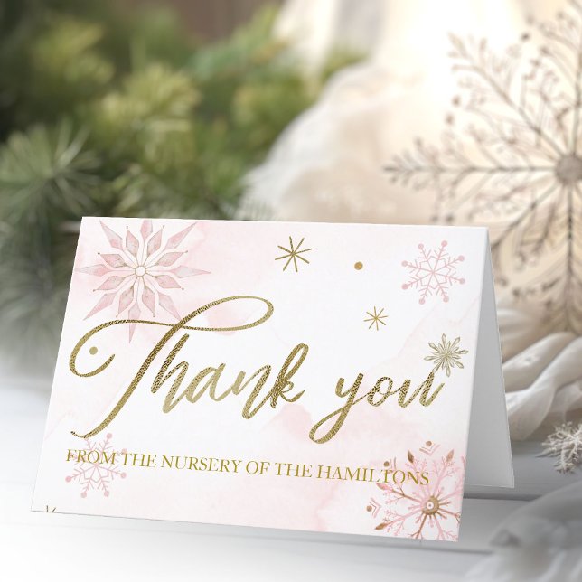 Gold Pink Snowflake Girl Baby Shower Thank You Card (Creator Uploaded)
