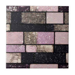 Gold Pink Sparkle Brick Pattern Tile