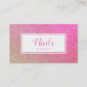 Gold Pink Sparkle Glitter Nail Artist Business Card