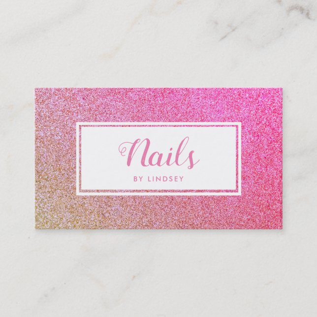 Gold Pink Sparkle Glitter Nail Artist Business Card (Front)