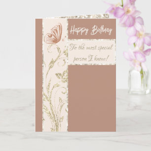 Gold Pink Sparkling Butterfly Photo Birthday Card