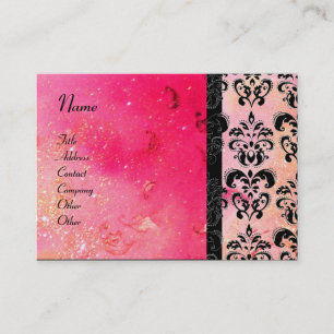 GOLD PINK SPARKLING DAMASK MONOGRAM ,fuchsia Business Card
