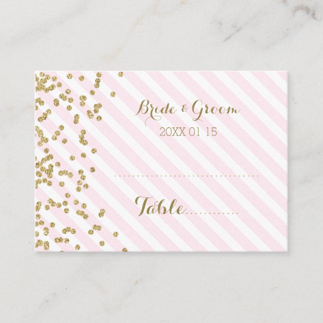 Gold Pink Stripe Wedding Table Place Setting Cards (Front)