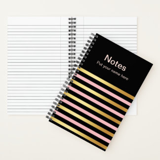 Gold & Pink Striped Notes Journal Custom Name Book